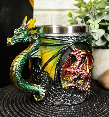 Ebros Mythical Fantasy Fire & Earth Dragon W/ Celtic Knotwork Novelty Coffee Mug