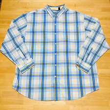 IZOD Premium Essentials Button Down Shirt Mens 2 XL Blue Plaid FLAW-HOLE 