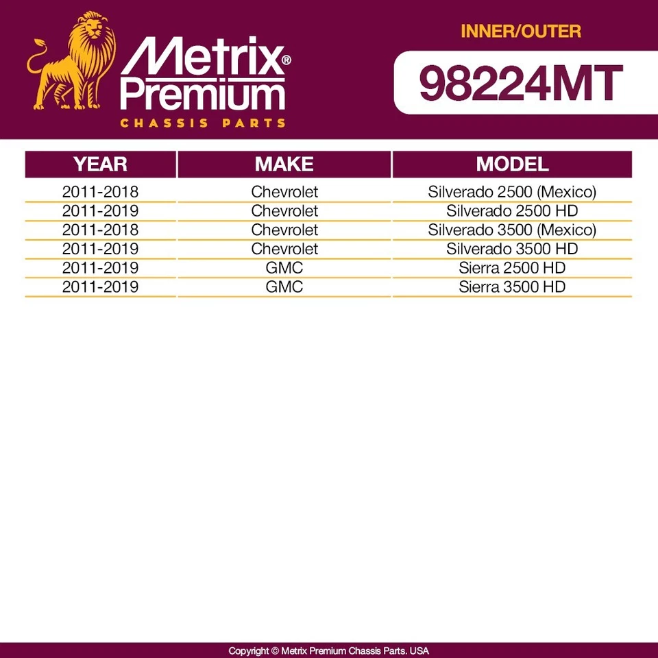 内外扎杆末端适用于 2011 - 2019 雪佛兰 Silverado GMC Sierra 2500 3500 HD — 第 2/4 张图片