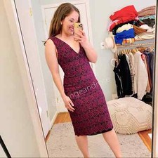 Alice + Olivia Purple Black Lace Floral Intricate V Neck MIDI Gown Dress Event 6