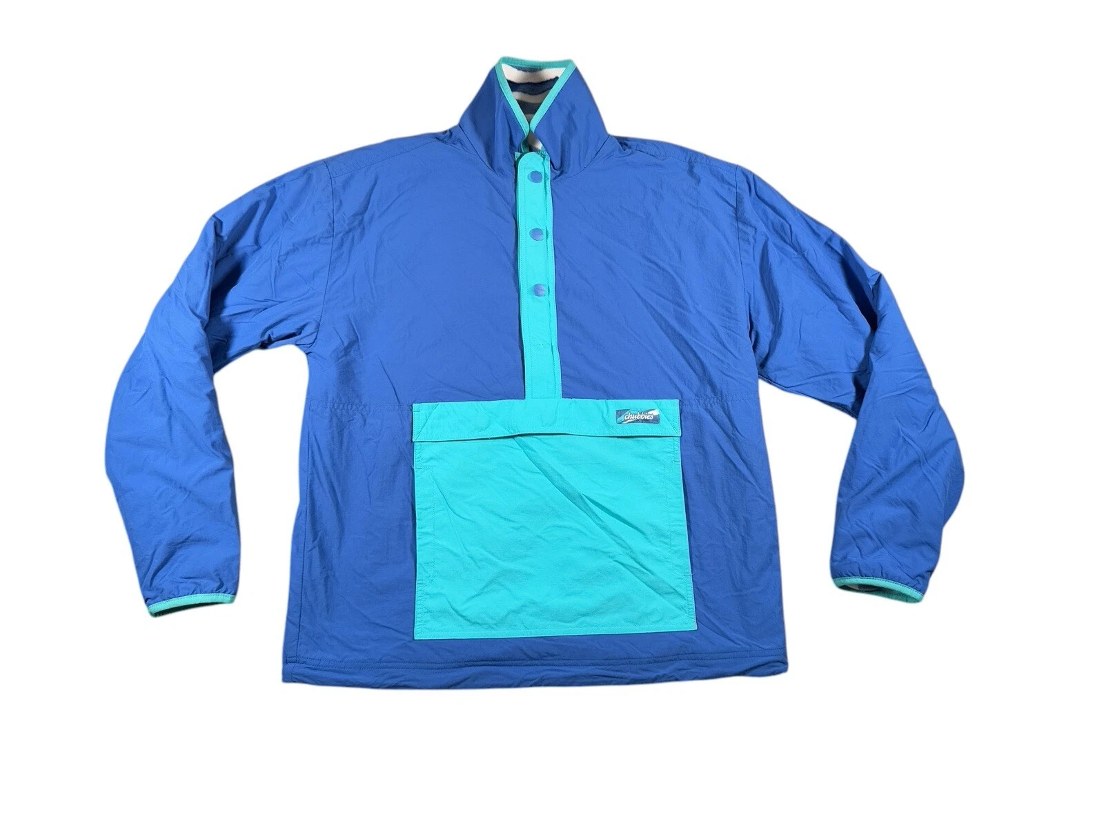 Chubbies Reversable Jacket Men's Small Blue Pullover Button Snap Fleece Nylon