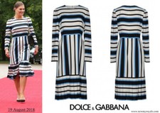 $2995 Dolce & Gabbana AUTH NEW Striped Charmeuse Silk Pleated Hem Dress 40
