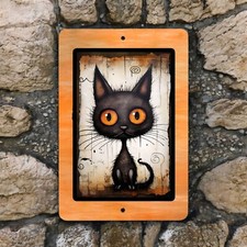 Black Cat Aluminum Wall Sign - 8x12 Inches Halloween Decor, Decorative Signs