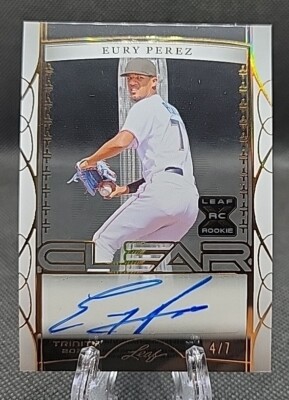 2022 Leaf Trinity Baseball Eury Perez CLEAR Gold SPECTRUM AUTO 4/7 RC Marlins