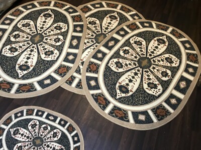 RÖMISCHE WASCHBARE MATTEN 4-TEILIGES SET GYPSY NORMALE GRÖSSE RUTSCHFEST KRONE OVAL 80 X 130 CM