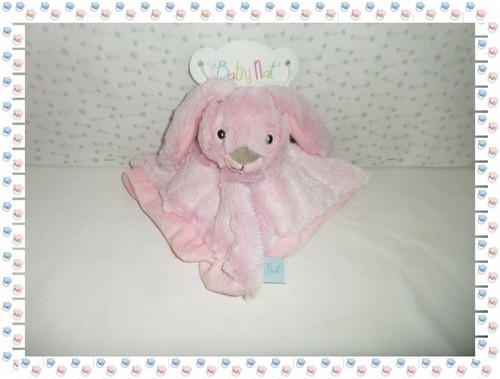 #  -  Doudou Carré Lapin Guimauve Fourrure Rose  Baby Nat Neuf  - Photo 1/2