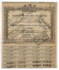 Chemins de Fer des Charentes &ndash; 3% Anleihe, 500 Francs, 1868 &ndash; &uuml;ber 150 Jahre alt