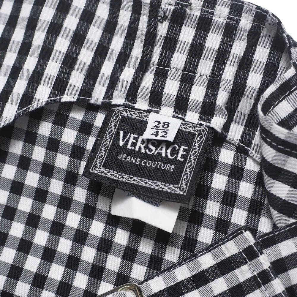 VERSACE Salopette Vintage Taglia 28 42 Medusa Bottone Abito Gingham Versace Jean...