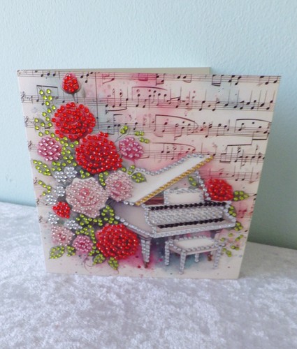 3 biglietti auguri violino pianoforte a coda artigianali micro mosaico quadro diamanti - Foto 2 di 6