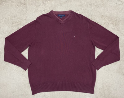 Vintage Tommy Hilfiger Mens Large L Sweater V-Neck Maroon Cotton