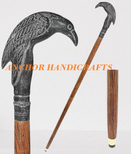 Vintage Collectable Handmade Black Raven Brown wooden walking stick Cane