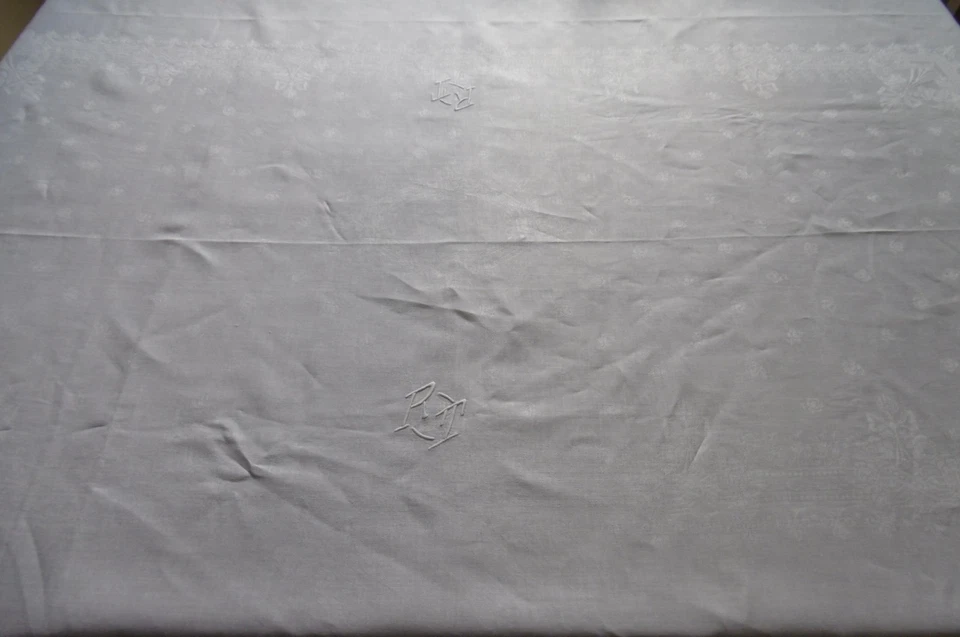 Nappe 240 x 180 cm DOUBLE MONOGRAMME et 6 serviettes en LIN damassé - Photo 4/4