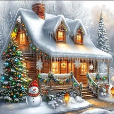 Christmas House Diamond Painting Kits for Adults, 5D Winter Colorful House Diamo