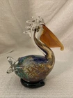 Vintage Hand Blown Art Glass Pelican Figurine Multicolor Murano-Style Decor EUC