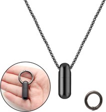 Small Pill Box Necklace Black Titanium Mini Case with Dark