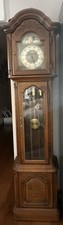 Oak Grandfather Clock with Broken Arch Pediment and Brass Moon Phase Dial — listing 5