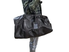 Dark Brown Leather Weekender Travel Duffel Bag with Dedicated Shoe Compartment