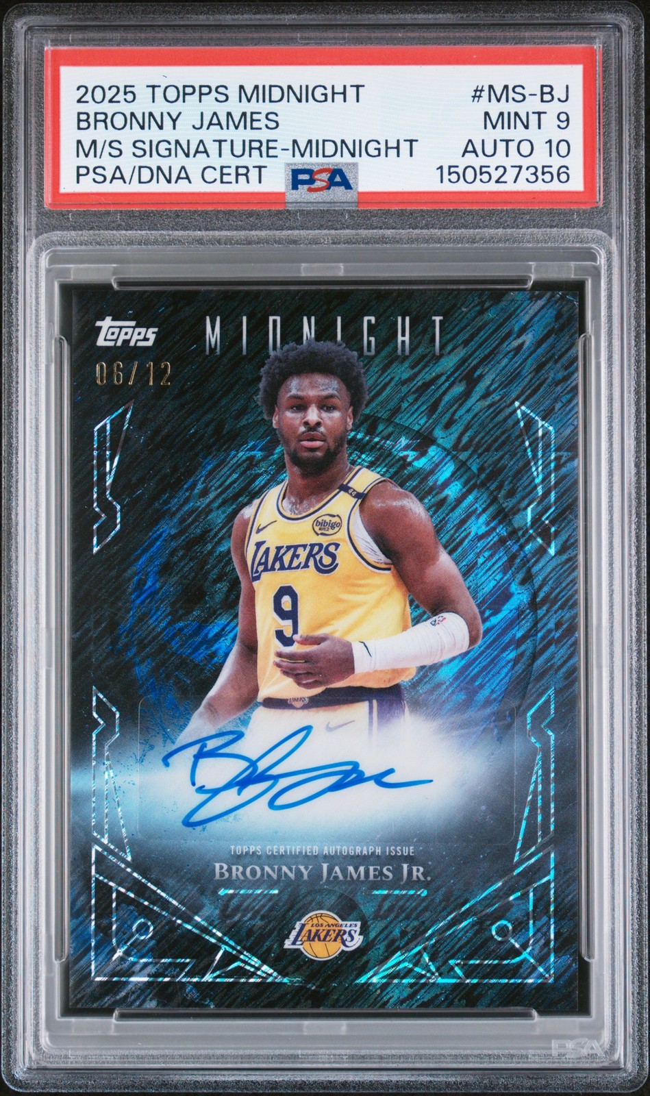 2025 TOPPS MIDNIGHT MIDNIGHT SUN SIGNATURES BRONNY JAMES 6/12 PSA 9 AUTO 10