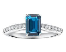 925 Sterling Silver Natural Emerald Cut London Blue Topaz Engagement Women Ring