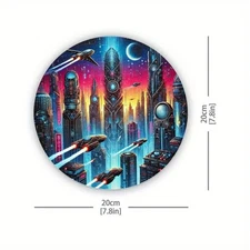 1pc 2D 2D Flat Cityscape Round Metal Wall Decoration- 7.8inch Aluminum Sign with