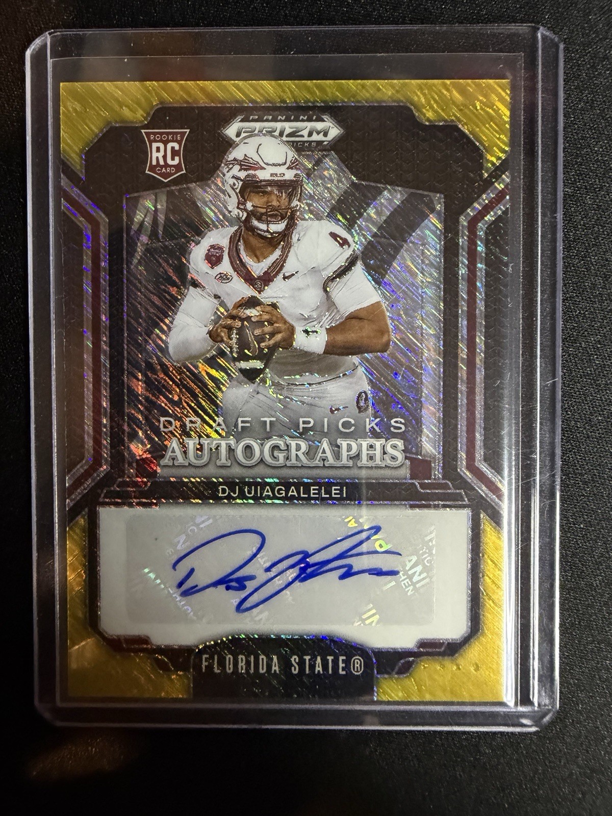 2025 Prizm Draft Picks Football DJ Uiagalelei Gold Shimmer Auto /15 Rookie RC