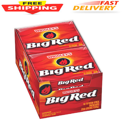 BIG RED Cinnamon Chewing Gum Bulk Pack, 15 Sticks (Pack of 10)