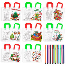 Christmas Party Favors DIY Coloring Treat Bag Xmas Goodie Bag Pencils Set Game