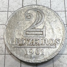Brazil 2 Cruzeiros Coin - 1961 - Aluminum 