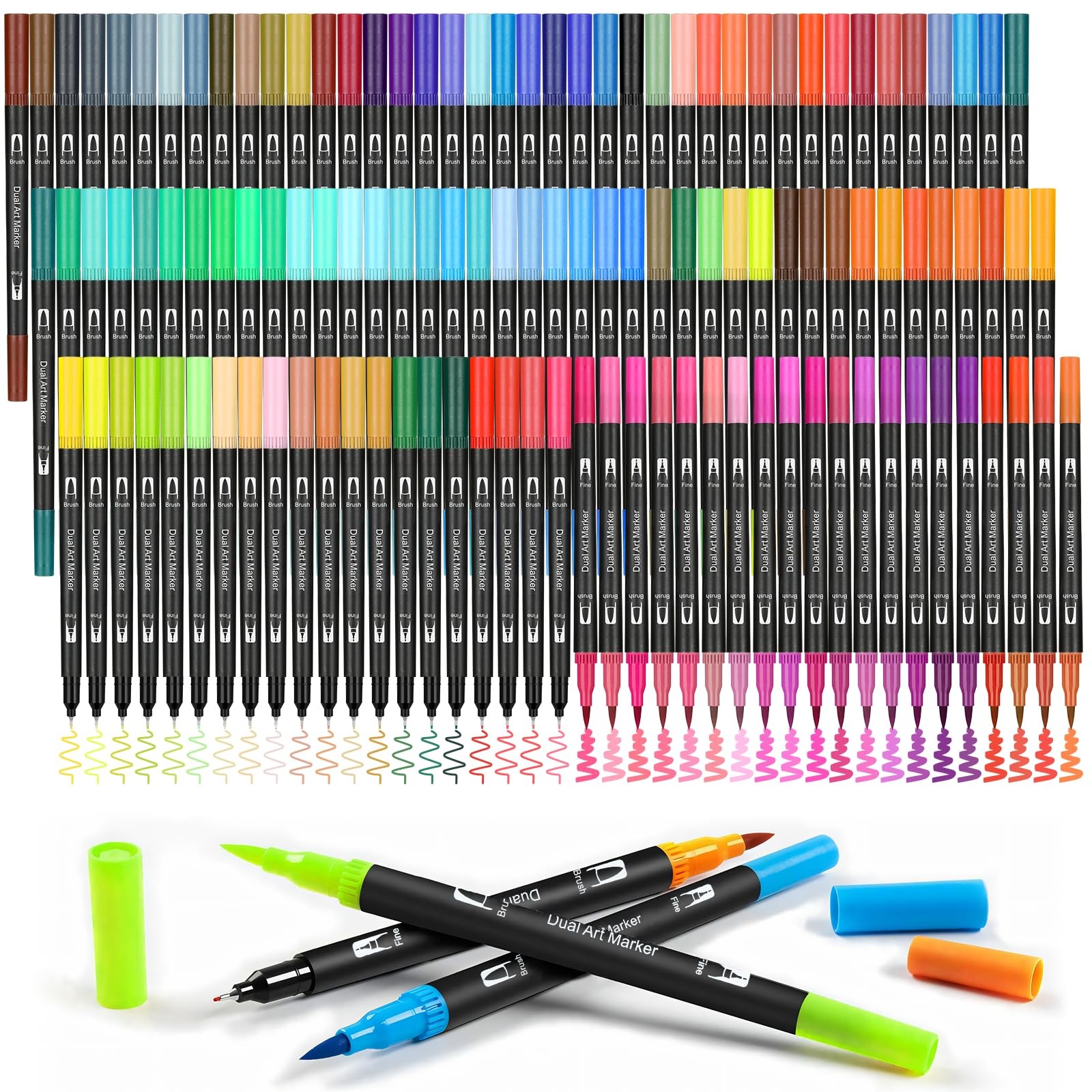 120 Colors Dual Brush Marker Pens, Marker Set, Artist Fine a