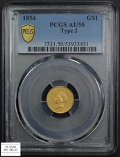 1854 Type 2 Indian Princess One Dollar Gold G$1 PCGS AU 50