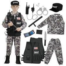 SWAT Police Officer Costume for Kids, Kids Police Costume for Boys with 9-10Y