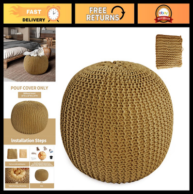 Handmade Cotton Knitted Ottoman Pouf Cover - Round Foot Stool, Bean Bag Chair, G