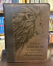 Christian Art Gifts Men's Classic Bible Cover:  The Lord is My Strength Lion NEW