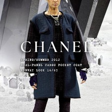 CHANEL P44 SS12 RUNWAY BLUE NAVY TWEED CARGO COAT RELAXED COTTON FIT SZ FR 40
