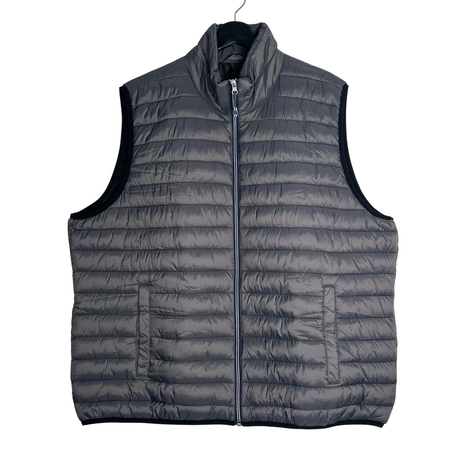 IZOD Mens Dark Gray Quilted Puffer Vest Full Zip Mock Neck Packable Jacket XXL