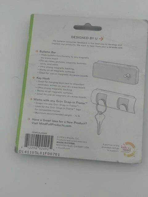 U Brands Gruv Magnetic Bulletin Bar and Key Hook, White, 1.5 x 4.25 Inches New - Image 2 of 2