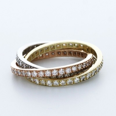 Trinity-Ewigkeitsring 2,5 kt Laborgefertigte Diamanten D/VVS1 rund 14 K bicolor Gold