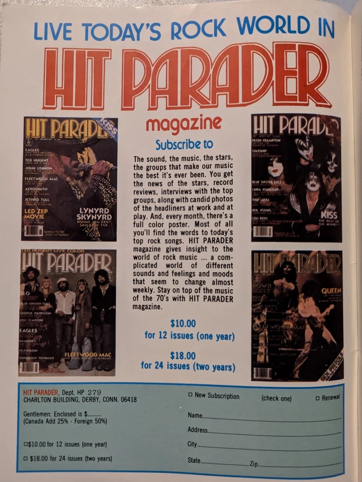 Hit Parader Magazine February 1979 KISS, Nugent,Michael Jackson, Boston, Sabbath - Image 2 of 4