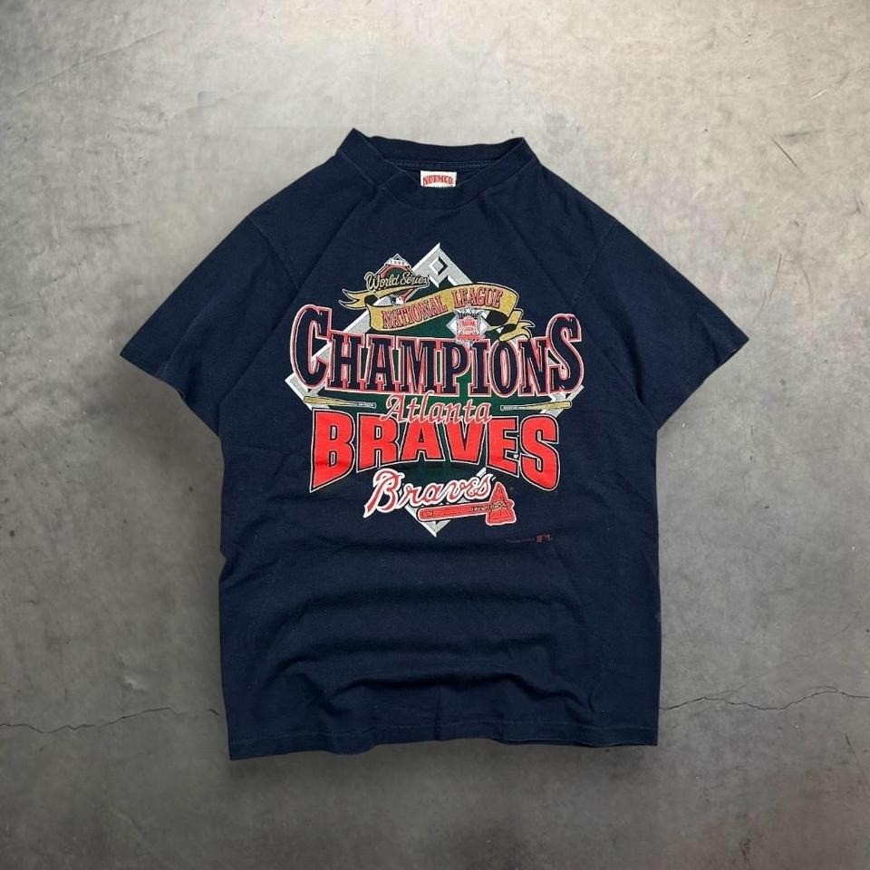 VTG Atlanta Braves 1992 World Series Champion Single Stitch Nutmeg Tee Medium
