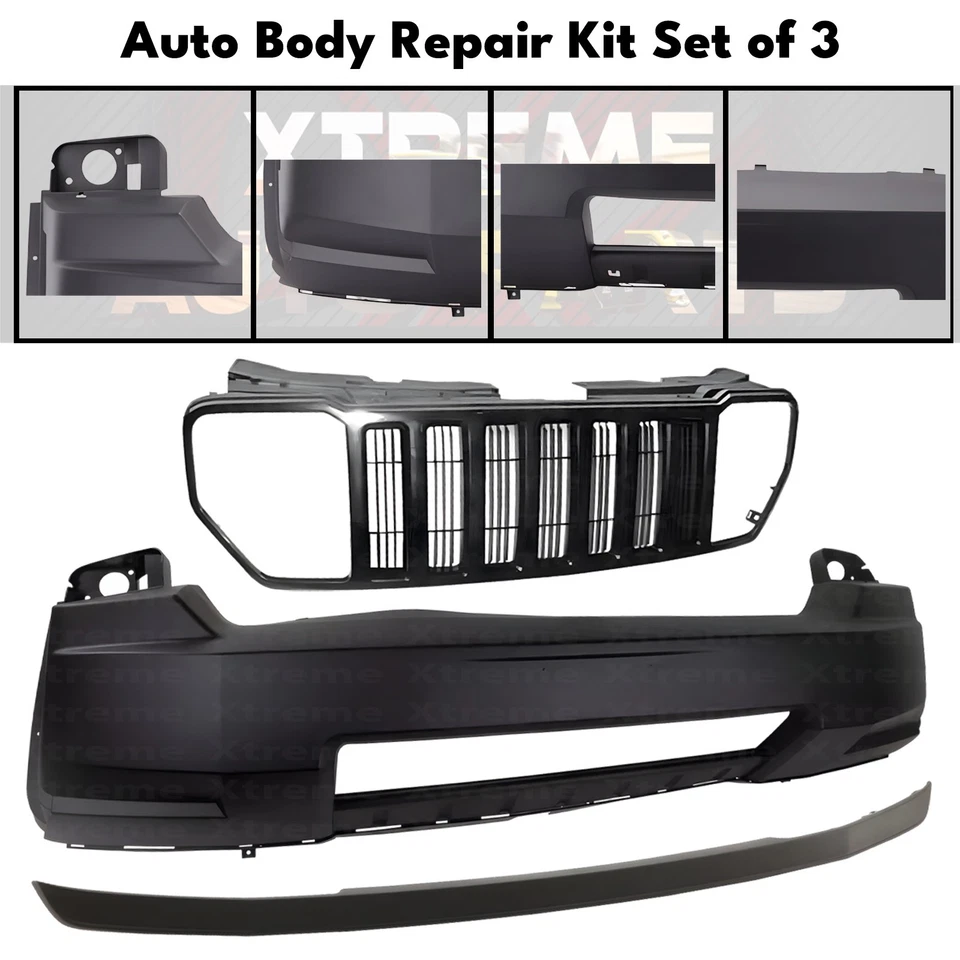 Front Bumper Cover Primed Plastic & Grille Assembly For 2008-2012 Jeep Liberty — 第 2/4 张图片