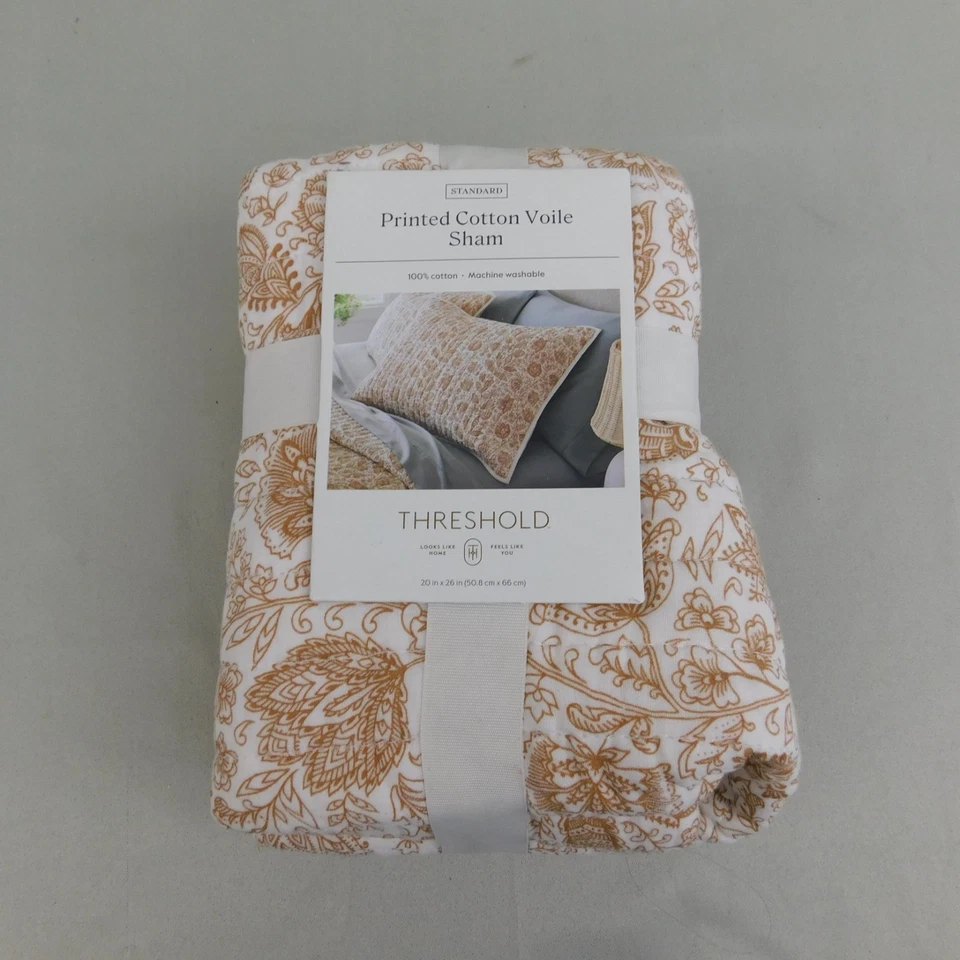 Edredón Umbral Algodón Voile Tonal Estampado Floral Falso Estándar Marfil/Camello #8693 Foto 3 de 4