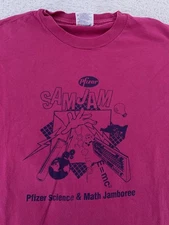 Vintage 90s Pfizer SamJam Science & Math Jamboree Shirt Mens L/XL Pink Nerd USA
