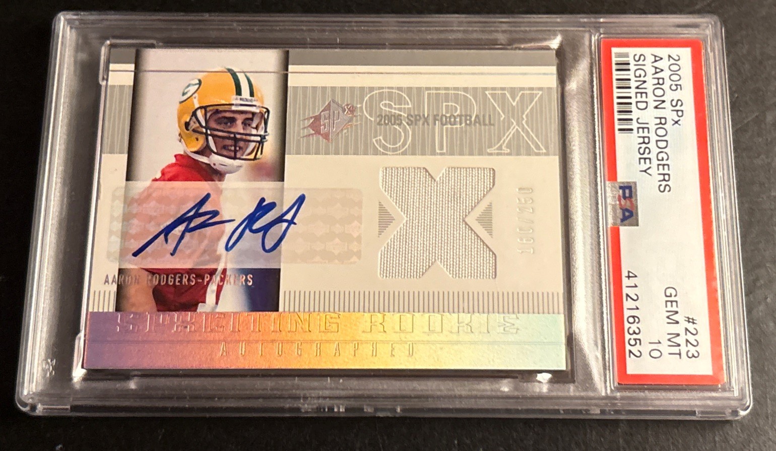 PSA 10 - 2005 SPx AARON RODGERS Signed Auto Rookie Jersey /250 #223 Pop 17 RC