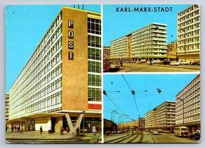 KARL-MARX-STADT Post Office & Straße der Nationen GDR East Germany Postcard