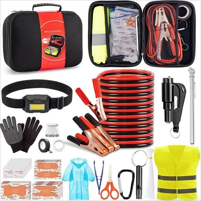 Car Road Emergency Kit, Portable Vehicle Safety Emergency Set, Black