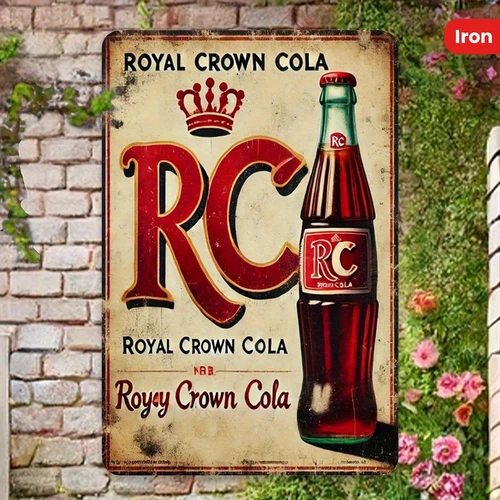 Vintage RC Tin Metal Signs - Rustic Royal Crown Cola Wall Art, 8x12 Inches, Dura
