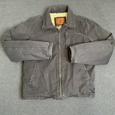 American Eagle Outfitters Jacket Mens Medium Gray Sherpa Lined Canvas Bomber