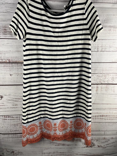 VETEMENTS Abito donna CROWN & IVY MIDI medio a righe bianco blu manica corta