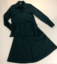 vtg 1970s womens 2 Piece Skirt Set Sz 12 Forest Green Knit Outfit