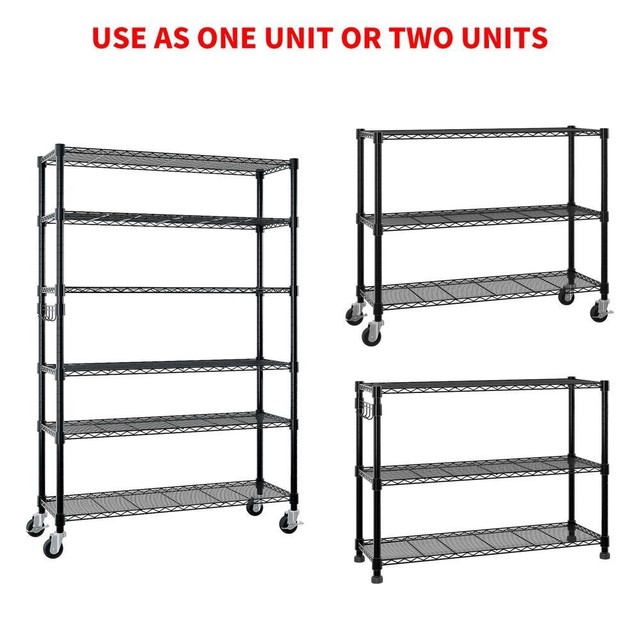 6-Tier Storage Shelf Shelving Unit Rolling Shelves Heavy Duty Metal Rack 82''H